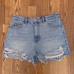 Topshop A-Line Light Blue Distressed Denim Shorts | High Rise | Size 8